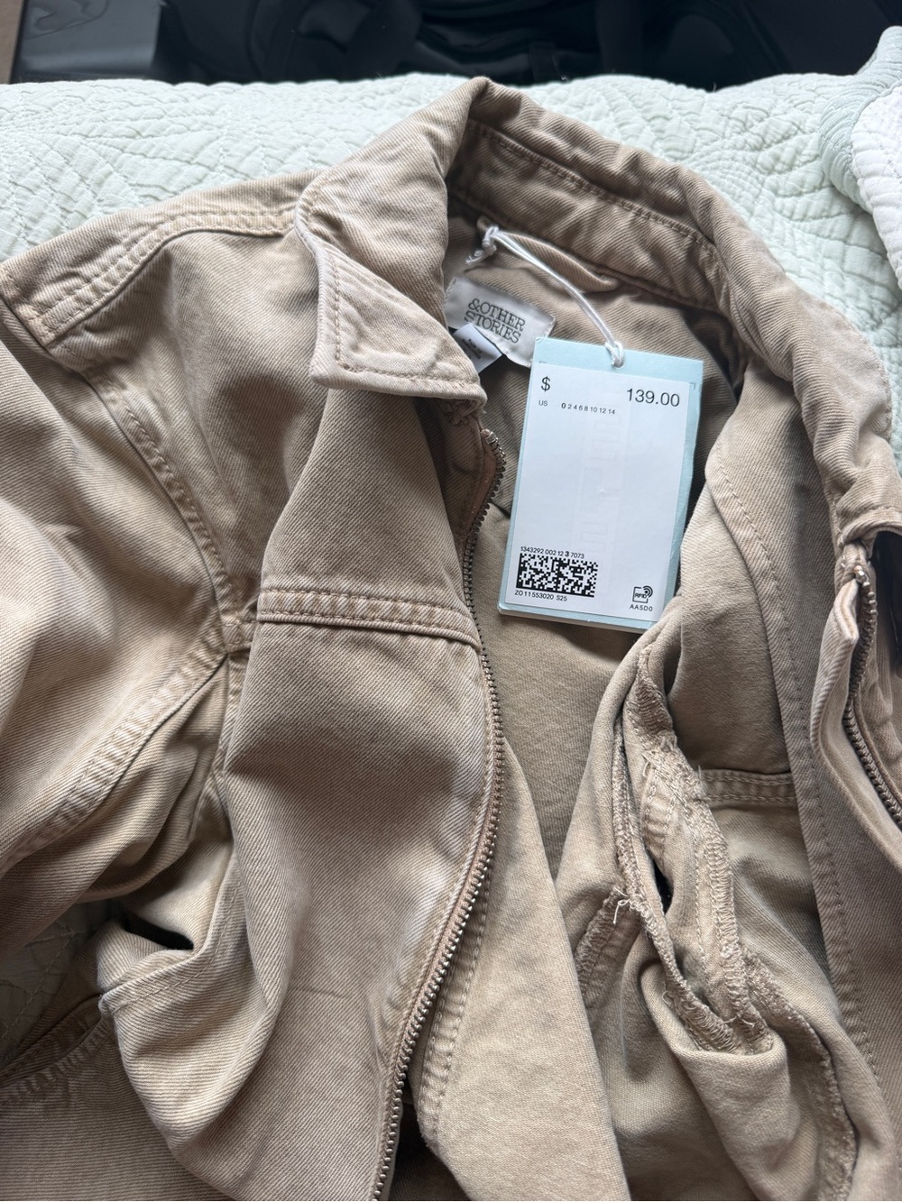 & Other Stories Beige Cotton Denim collared zip up Jacket - Picture 2 of 4